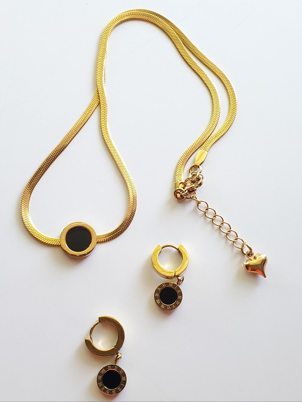 Roman Numeral Pendant Necklace and Mationg Earrings